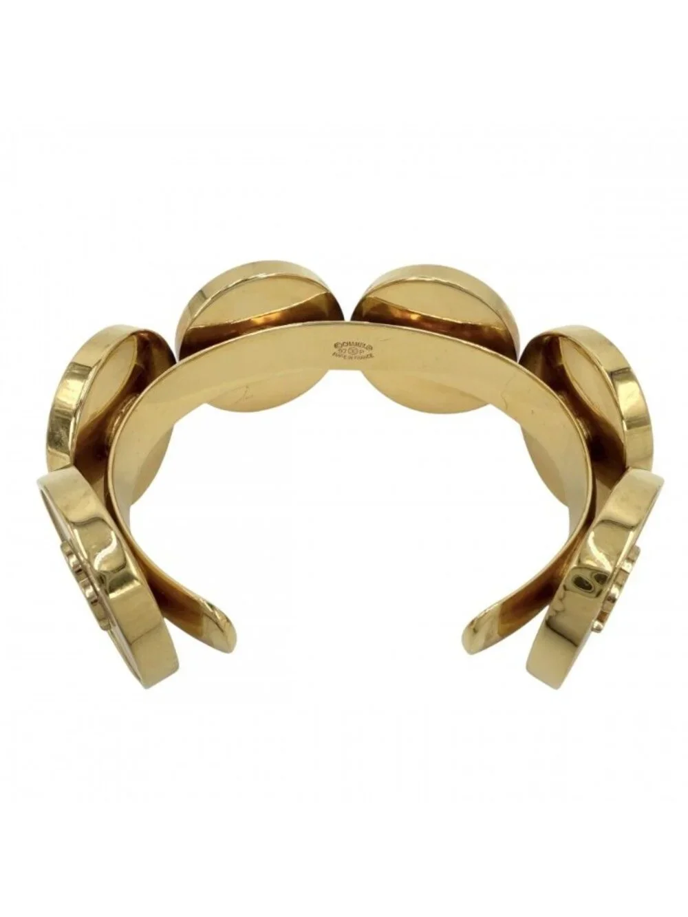 Chanel Bangle CC Logo Vintage Gold Plated White Bracelet